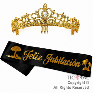 SET VINCHA Y BANDA FELIZ JUBILACION NEGRO Y ORO